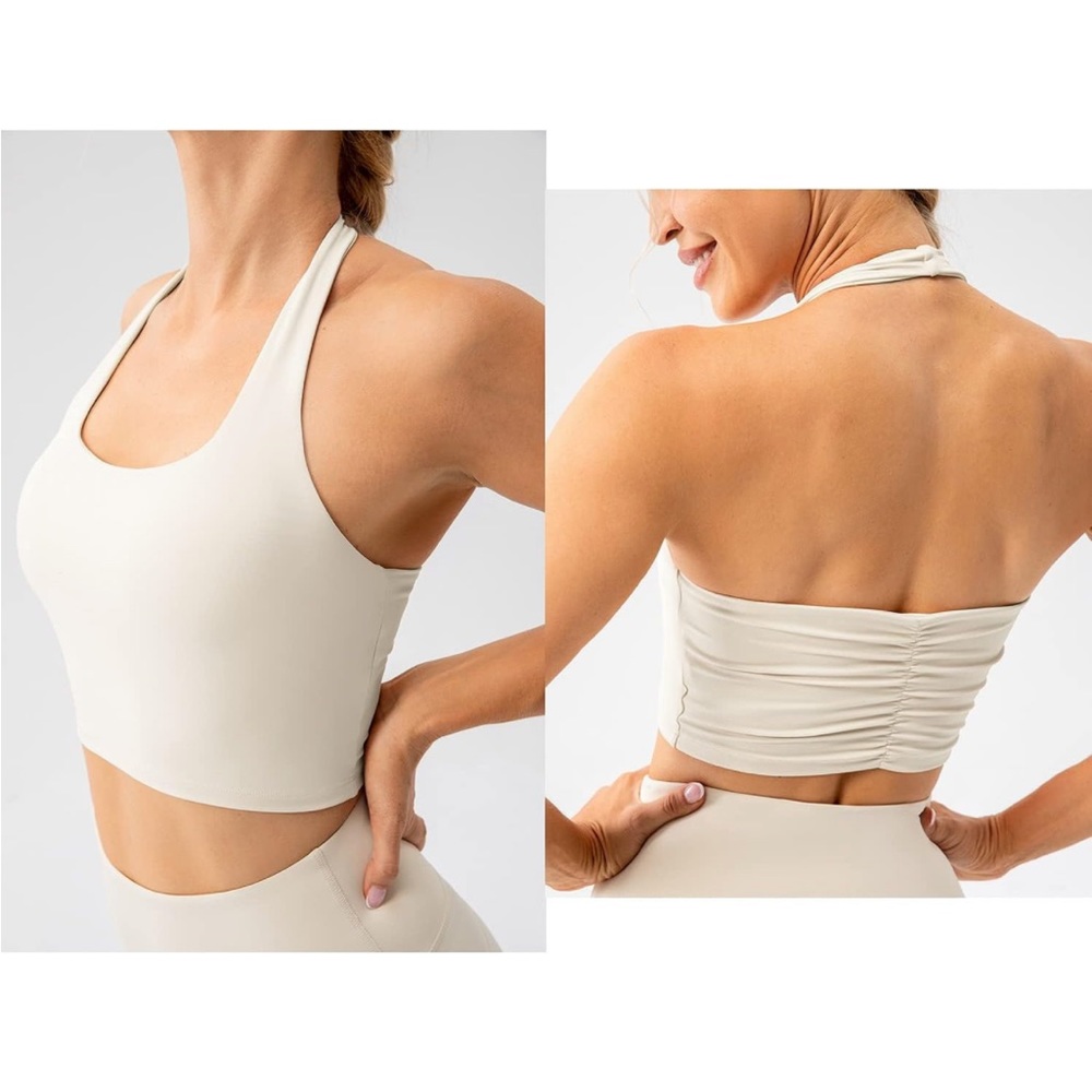 Lavento Women's Halter Sports Bra Longline Padded Yoga Crop Bras Top